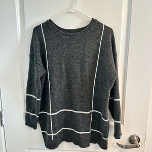 Charcoal Crewneck Sweater with White Grid Lines